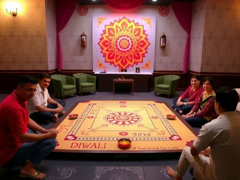 Carrom Dynamo Diwali Dhamaka Event Carrom Dynamo Diwali event showing board decorated with diyas and rangoli